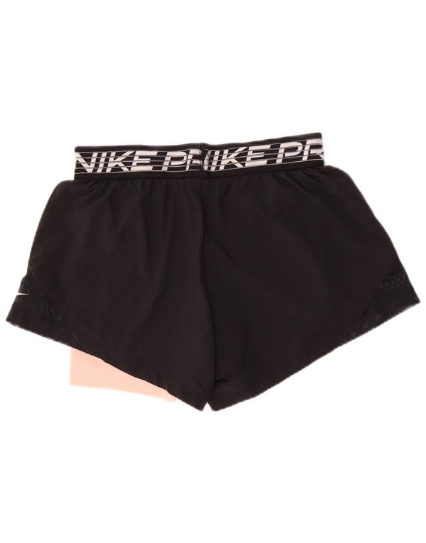 Nike Dame Dri Fit grafiske sportsshorts UK 14 Medium Sort Colourblock
