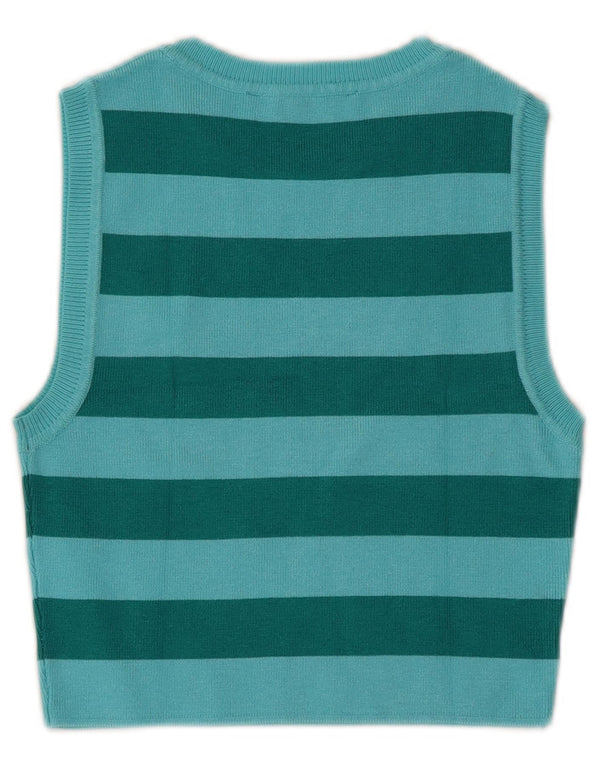 Zara Womens Crop Vest Tank Top UK 12 Medium Blue Striped Viscose
