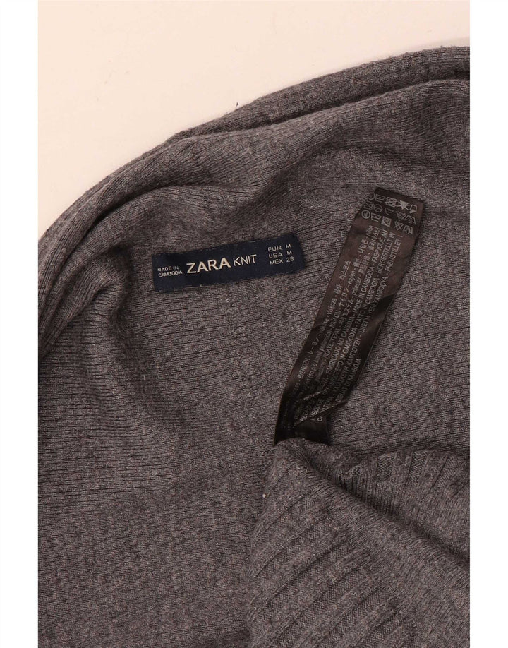 Zara Dame Asymmetric Open Cardigan Sweater UK 14 Medium Grey Viscose