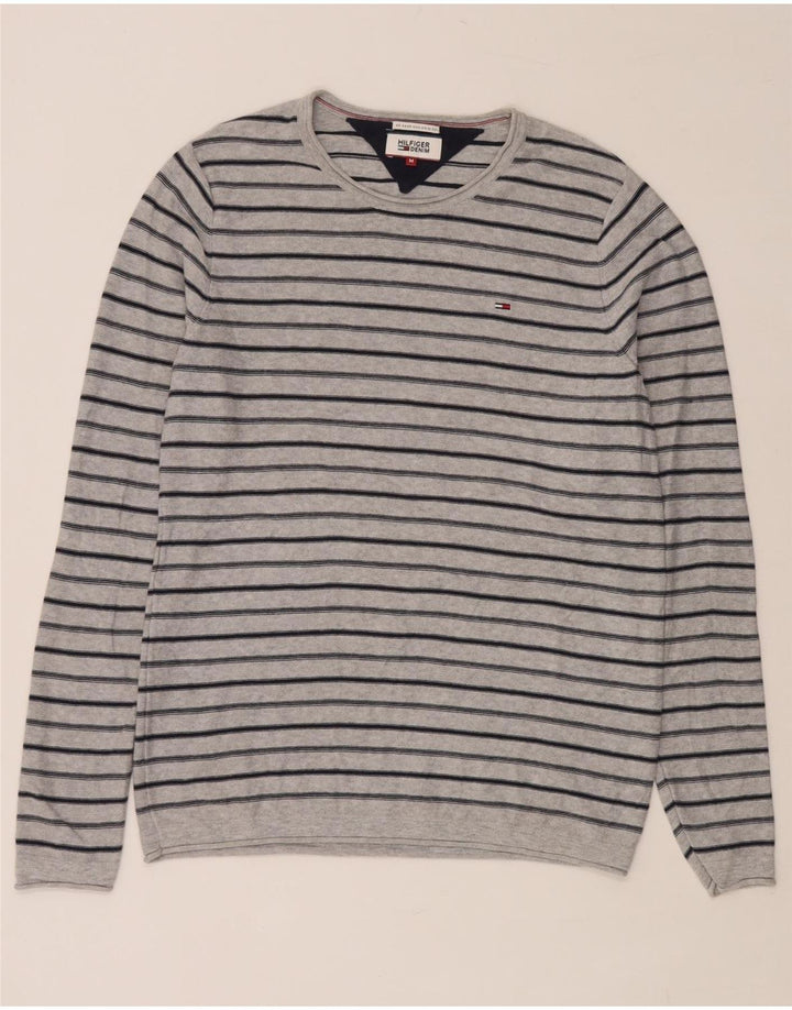 TOMMY HILFIGER Herre sweater med rund hals, mellemgrå stribet bomuld