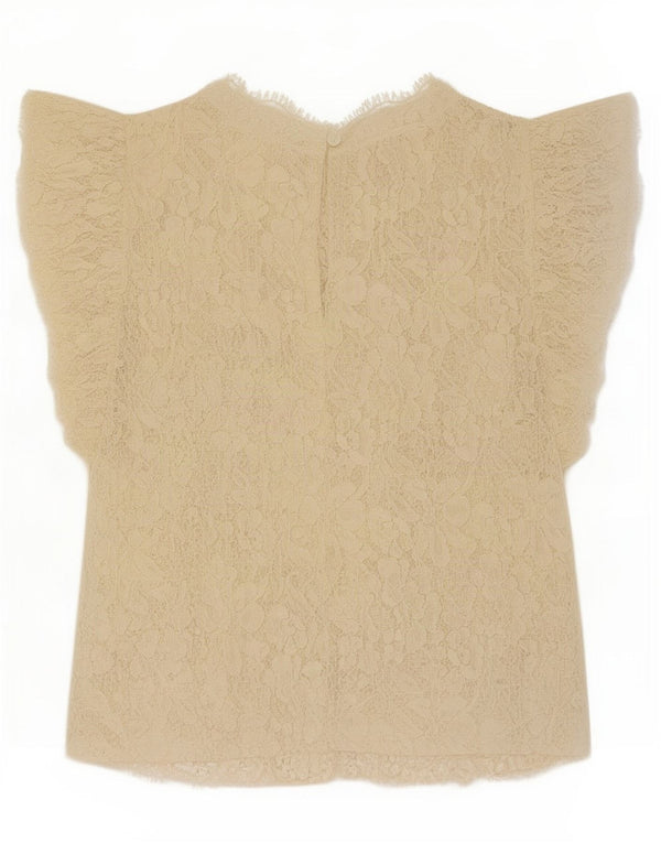 Zara Womens Crop Lace Blouse Top UK 12 Medium Beige Floral