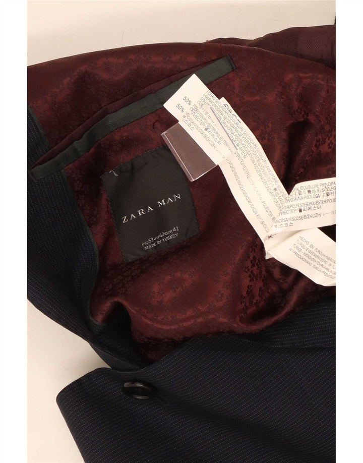Zara Herre 2-knaps blazerjakke EU 52 Large Navy Blue Pinstripe Polyester