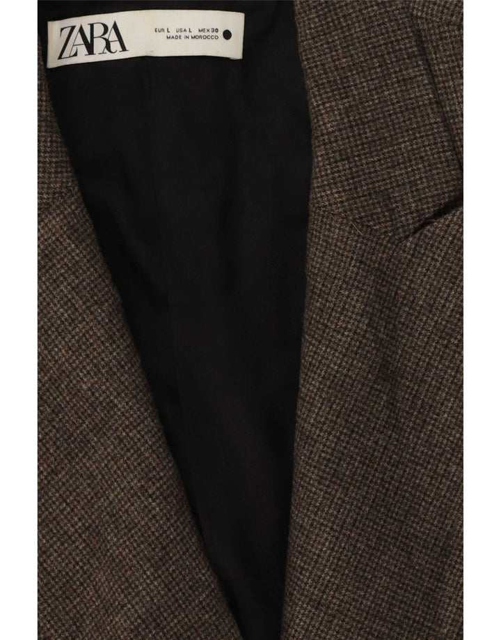 Zara Dame Dobbeltradet Blazer Jacket UK 16 Large Brown Houndstooth