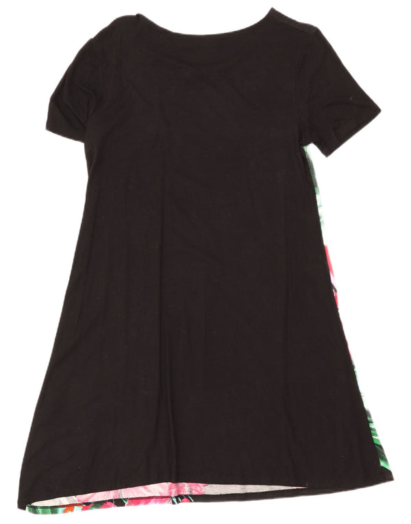 Desigual Dame A-Line Kjole UK 14 Stor Sort Blomster