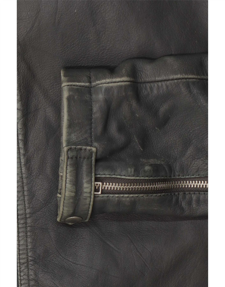 All Saints Dame Læder Biker Jacket UK 12 Medium Grey