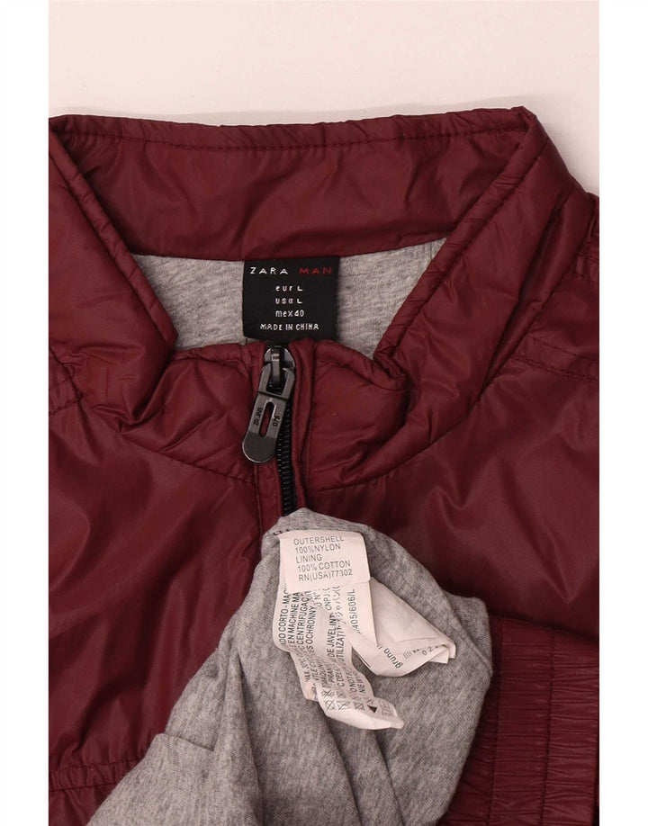 Zara Herre Bomber Jacket UK 40 Large Burgundy Nylon