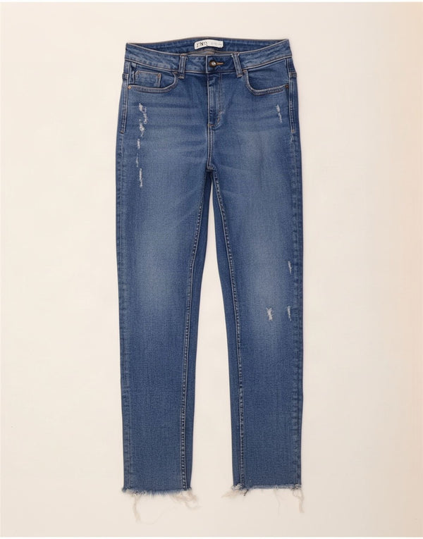 Zara Dame Skinny Distressed Cropped Jeans EU 42 Large W32 L26 Blå Bomuld