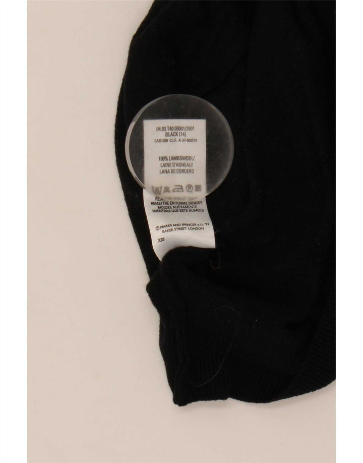 Marks & Spencer Dame Crop Roll Neck Jumper Sweater UK 14 Large Black Wool
