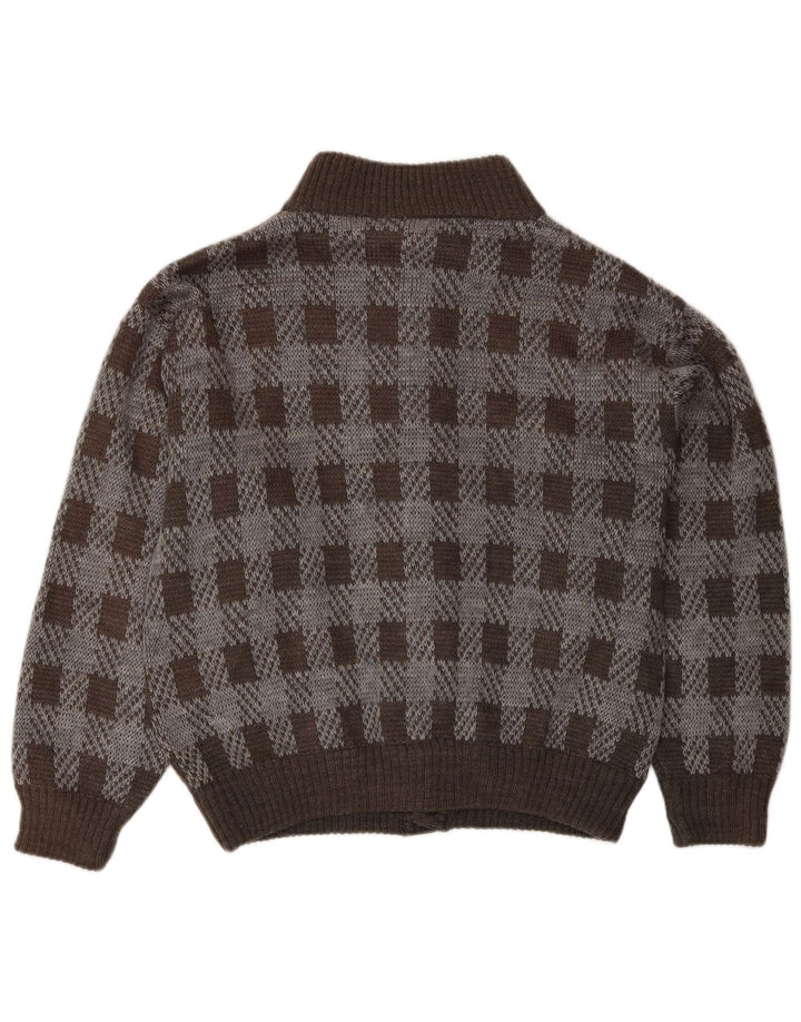 Vintage herre cardigan sweater medium brun ternet akryl