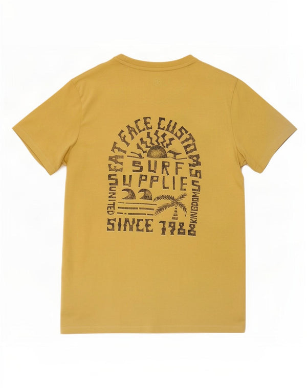 Fat Face Herre Grafisk T-Shirt Top Lille Gul Bomuld