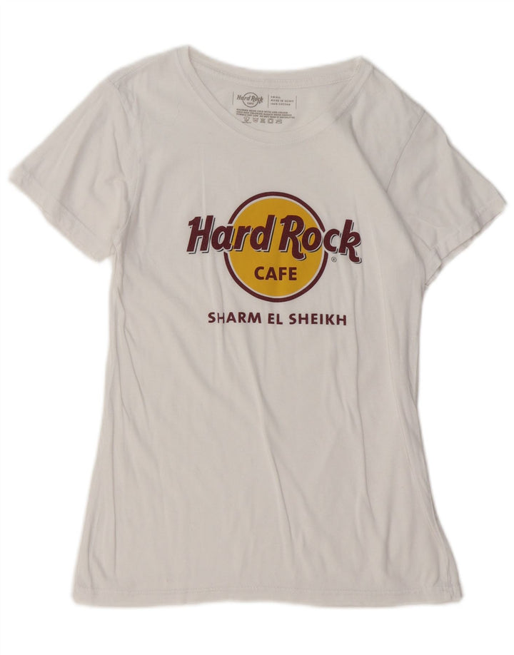 HARD ROCK CAFE Dame Grafisk T-Shirt Top UK 10 Small White