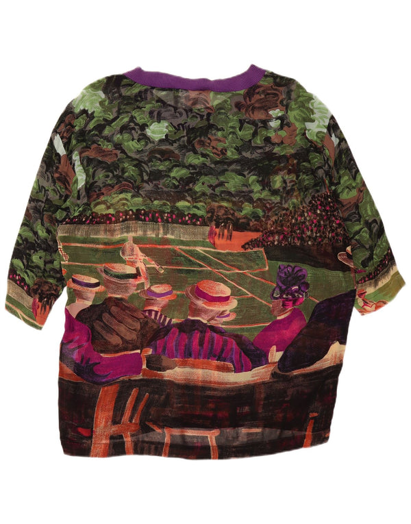 VINTAGE kvinders abstrakt mønster bluse Top UK 14 Large Multicolor