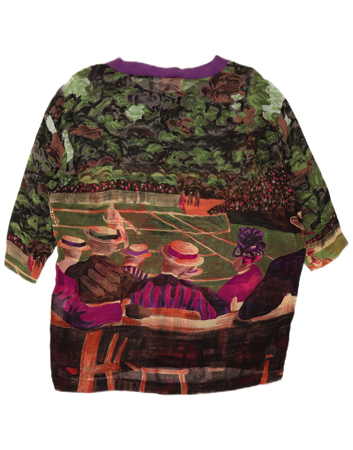 VINTAGE kvinders abstrakt mønster bluse Top UK 14 Large Multicolor