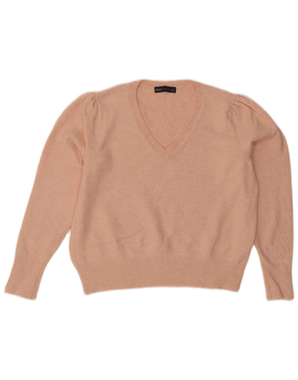 Marks & Spencer Womens Crop V-Neck Jumper Sweater UK 12 Medium Pink Cotton