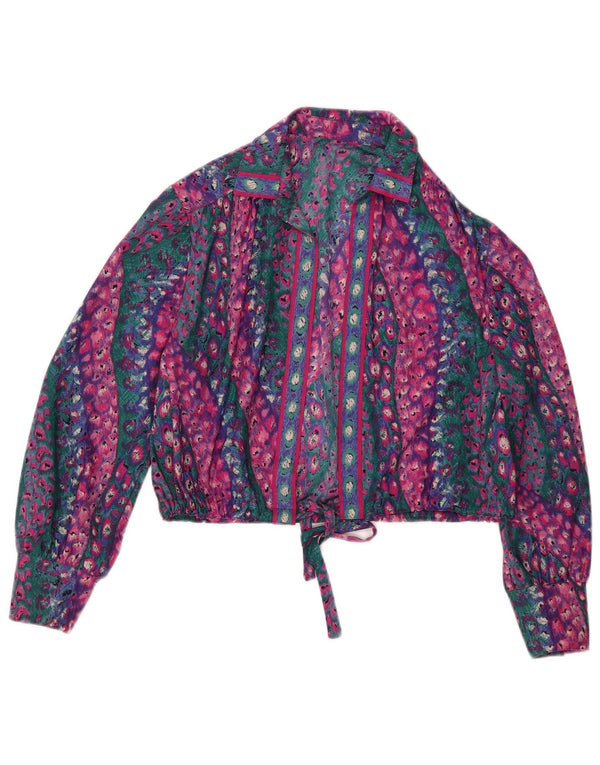 Vintage Dame Crop Shirt Bluse UK 14 Medium Multicolored Animal Print