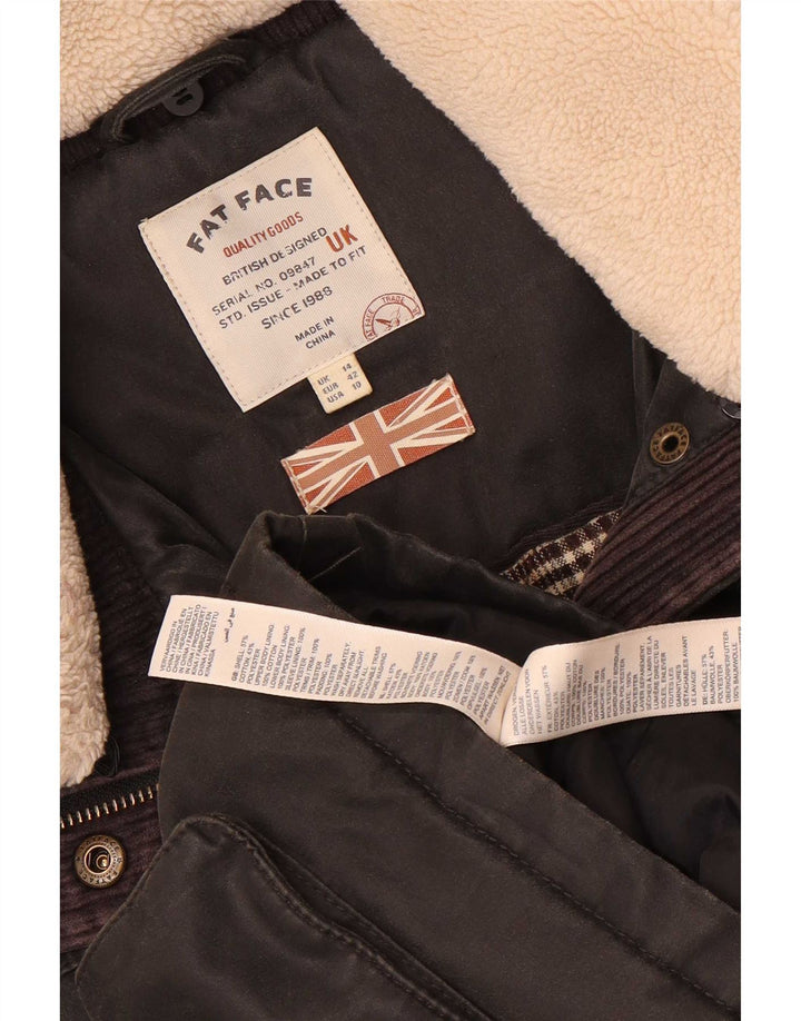 Fat Face Dame Hooded Parka Jacket UK 12 Medium Sort Bomuld