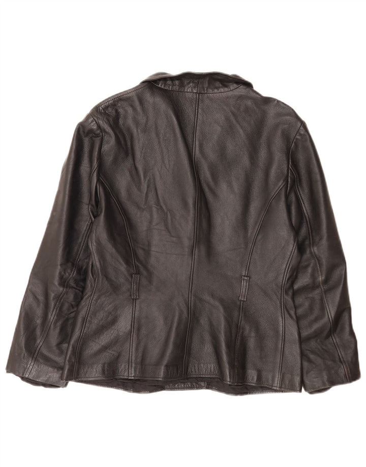 Vintage dame 4-knaps læder blazerjakke UK 14 Medium Black Classic