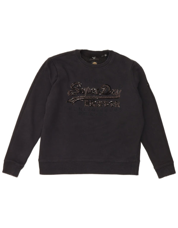 Superdry Womens Graphic Oversized Sweatshirt Jumper UK 10 Small Black