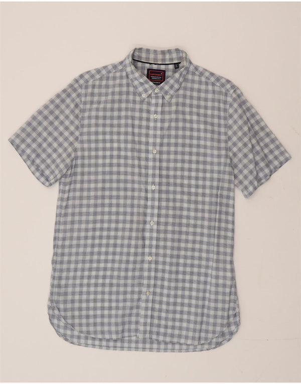 Superdry Herre Regular Fit kortærmet skjorte Medium Blue Gingham Cotton