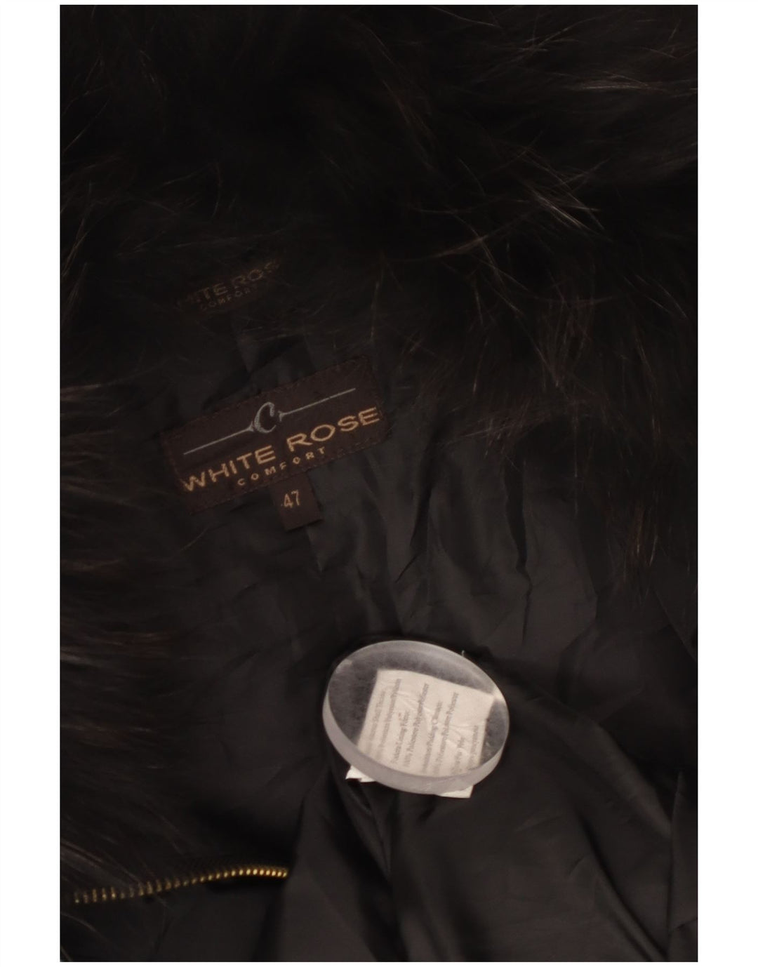 Vintage overfrakke med hætte til kvinder IT 47 Stor sort polyester