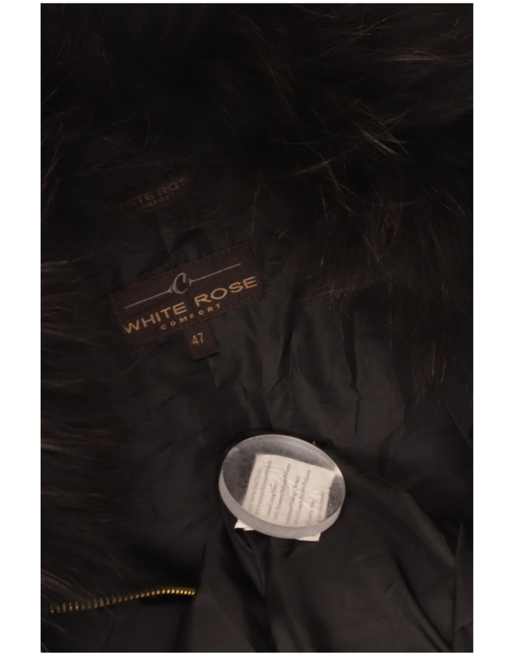 Vintage overfrakke med hætte til kvinder IT 47 Stor sort polyester