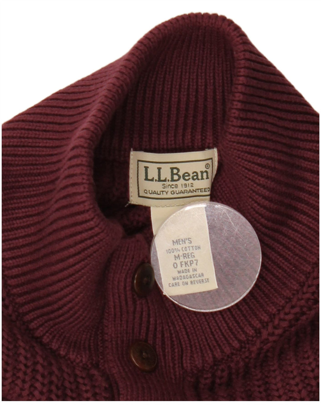 L.L.Bean Herre Button Neck sweater Medium Bourgogne Bomuld