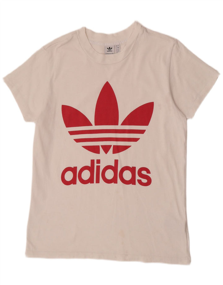Adidas Dame Oversized grafisk T-shirt Top UK 8 Small White