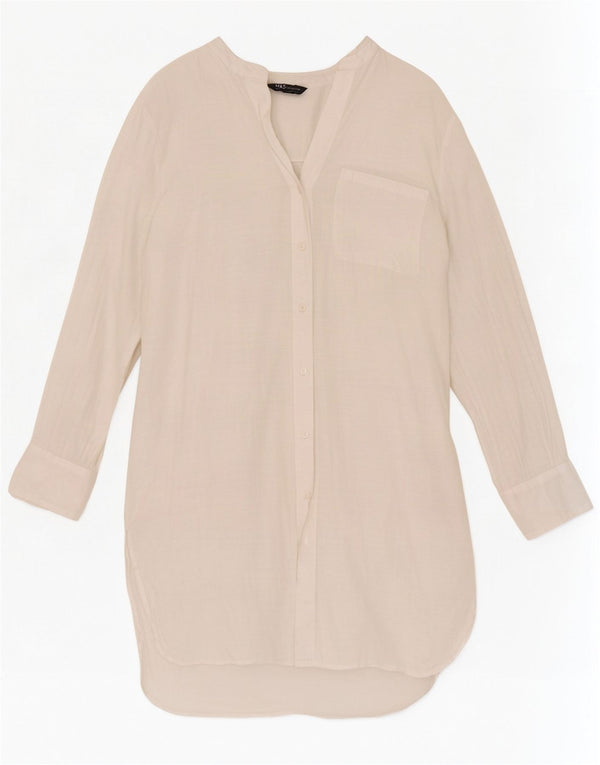 Marks & Spencer Dame Langærmet Skjortekjole UK 14 Medium White Bomuld