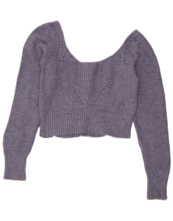 Topshop Womens Crop Boat Neck Jumper Sweater UK 12 Medium Purple Acrylic