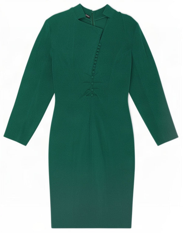 Vintage Dame Langærmet Skede Kjole UK 12 Medium Green