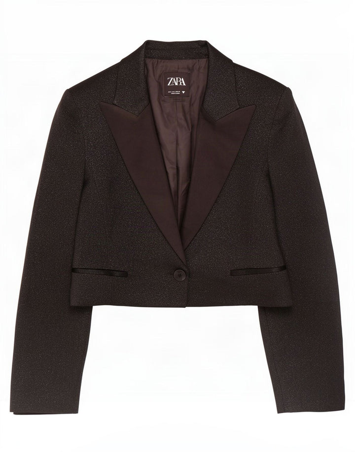 Zara Bolero-jakke til kvinder UK 14 Stor sort plettet polyester