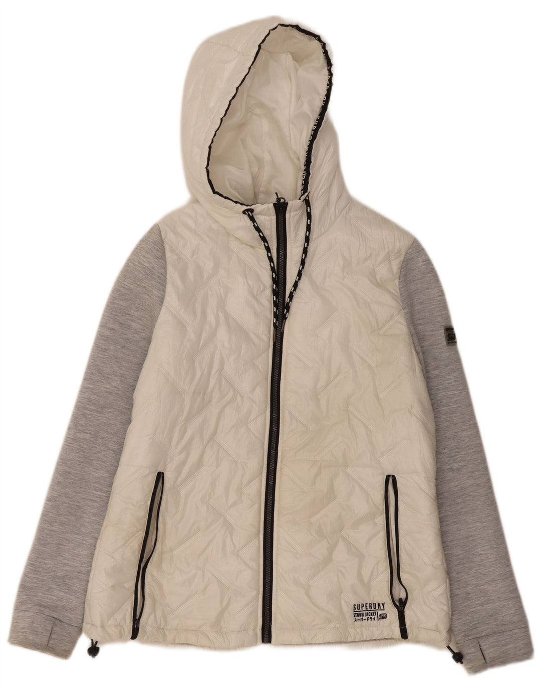 Superdry Quiltet jakke med hætte til kvinder UK 14 Stor hvid farveblok