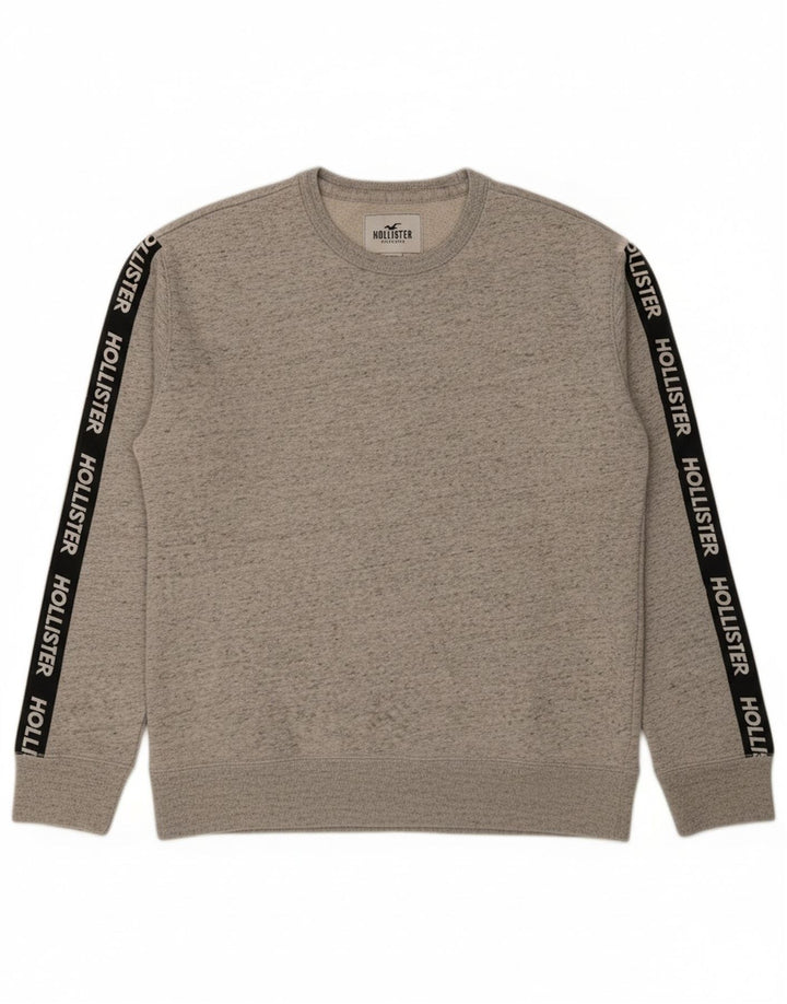 HOLLISTER Mens Graphic Sweatshirt Jumper Medium Grey Flecked Cotton