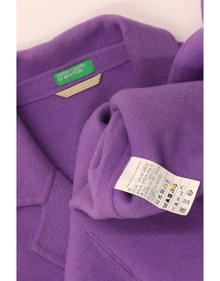 Benetton Dame Overfrakke UK 14 Stor Lilla Uld