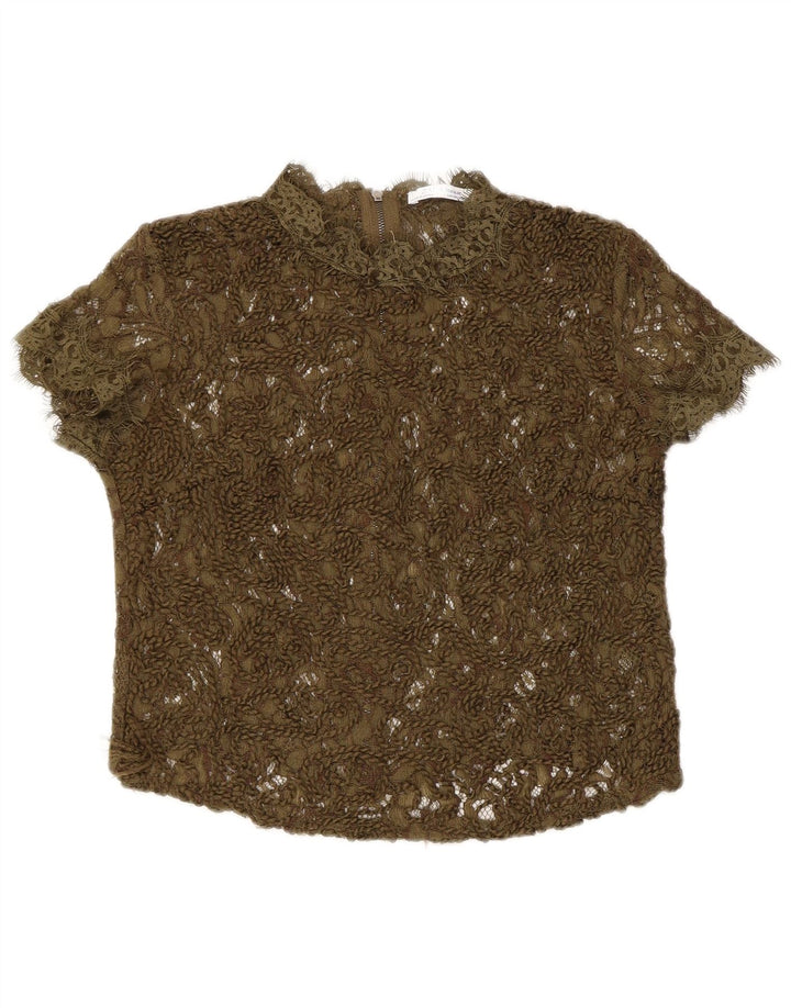 Zara Dame Blonde Gennemsigtig Bluse Top UK 8 Small Khaki