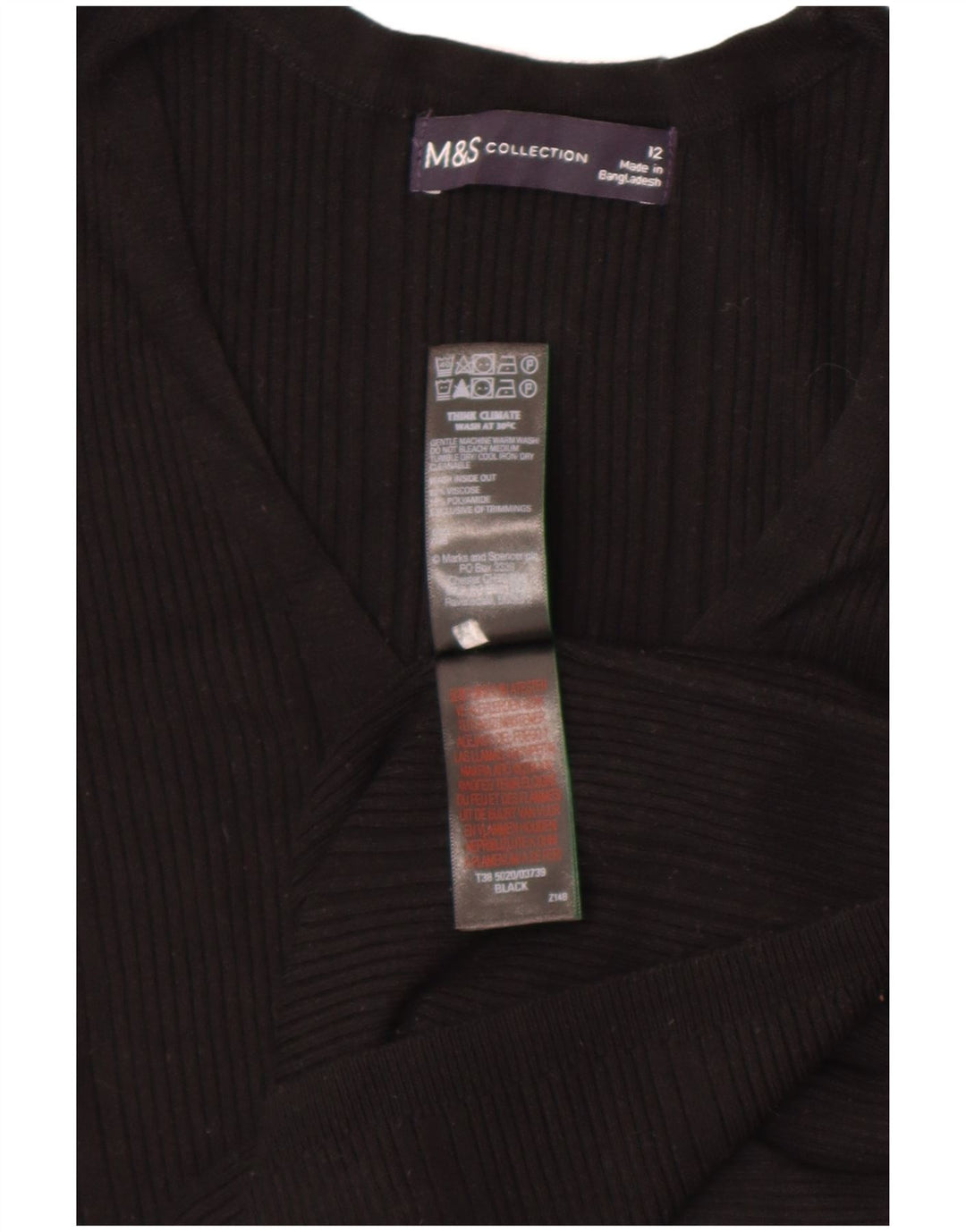 Marks & Spencer Dame V-hals sweater UK 12 Medium Black Viscose