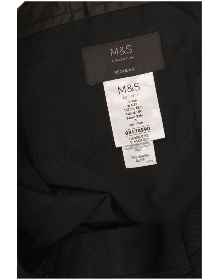 Marks & Spencer Herre Straight Regular Suit Bukser W42 L33 Sort Polyester