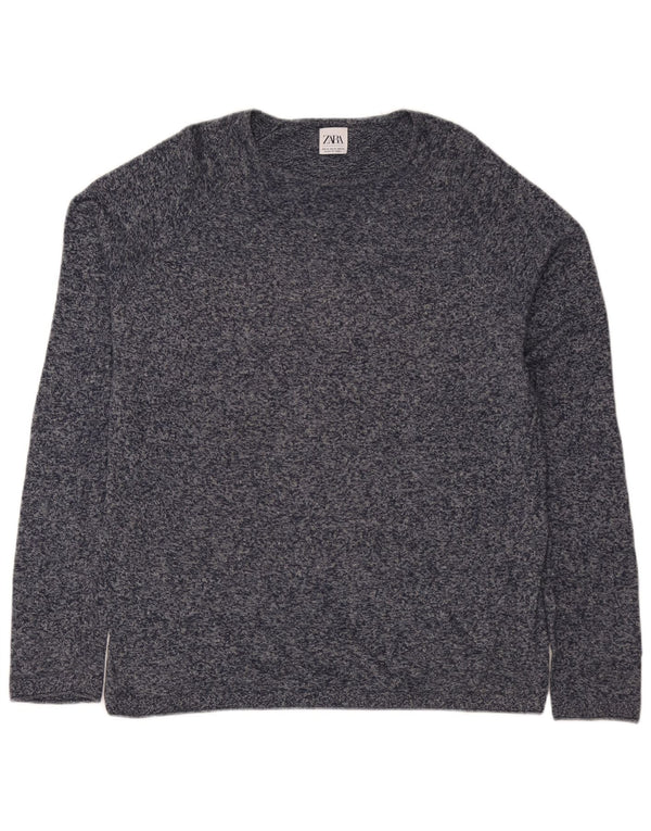 Zara Herre Boat Neck Jumper Sweater XL Navy Blue Flecked