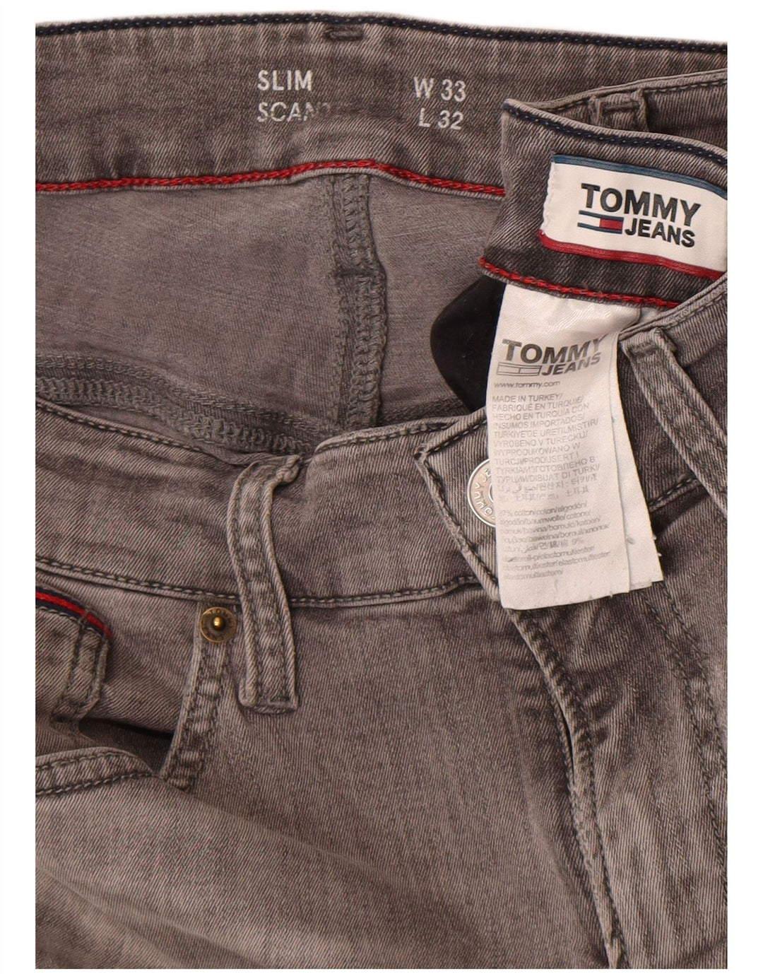 Tommy Hilfiger Herre Slim Jeans W33 L32 Grå Bomuld
