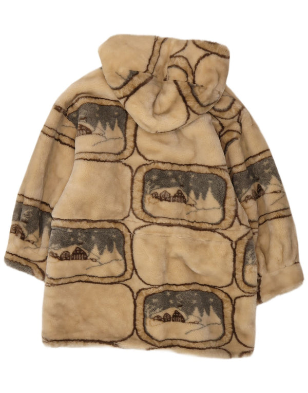 Verde Piu Dame Oversized Hooded Duffel Coat UK 10 Small Beige Geometric