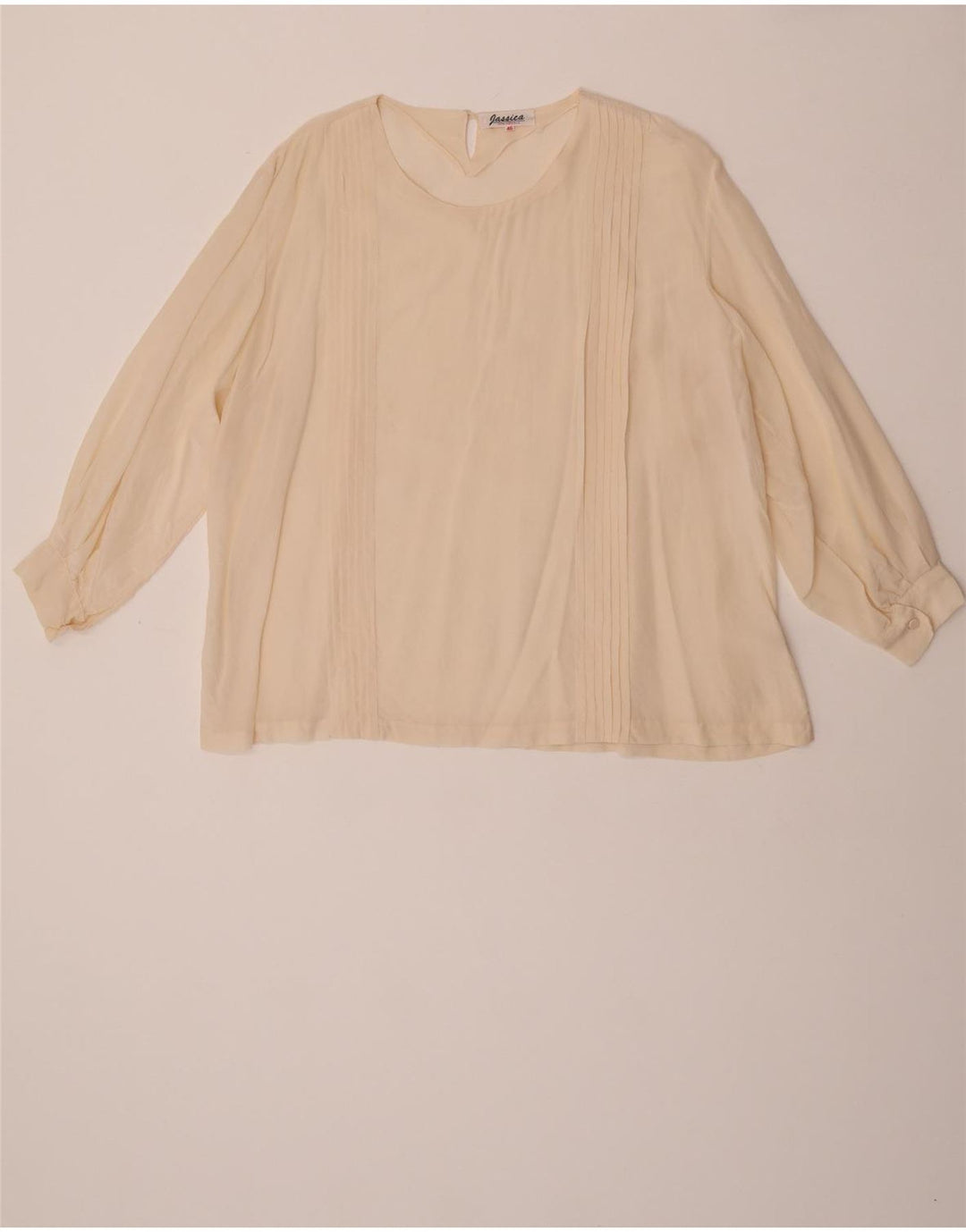 Vintage Dame Langærmet Bluse Top EU 46 XL Off White Silke
