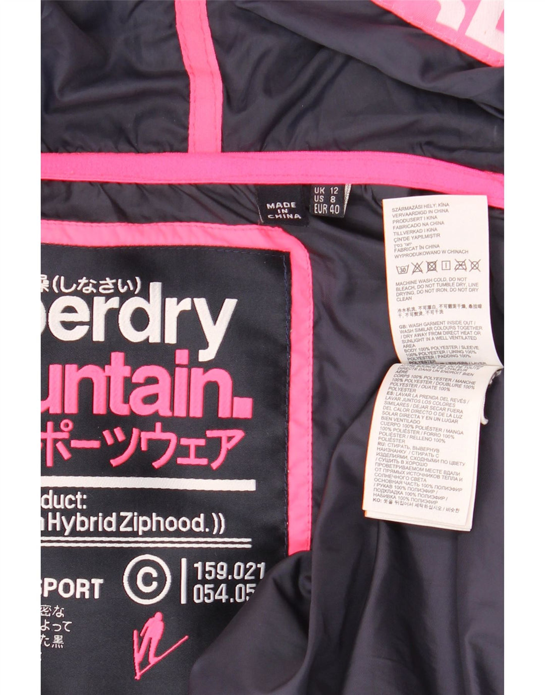 Superdry Polstret hættejakke til kvinder UK 12 Medium Navy Blue Flecked