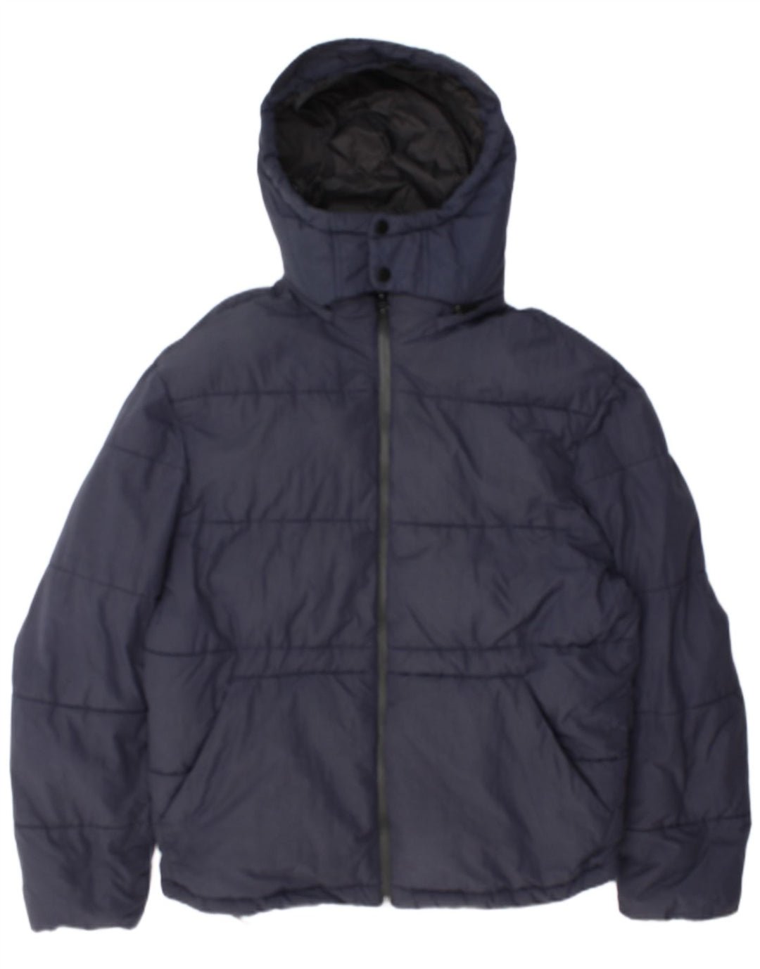 Zara Herre hættepolstret jakke UK 40 Large Navy Blue Polyester