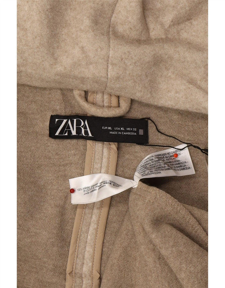 ZARA Womens Hooded Overcoat UK 18 XL Beige Polyester