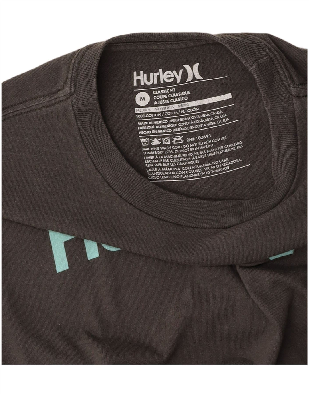 HURLEY Dame Classic Fit Grafisk T-shirt Top UK 18 Medium Grey Bomuld
