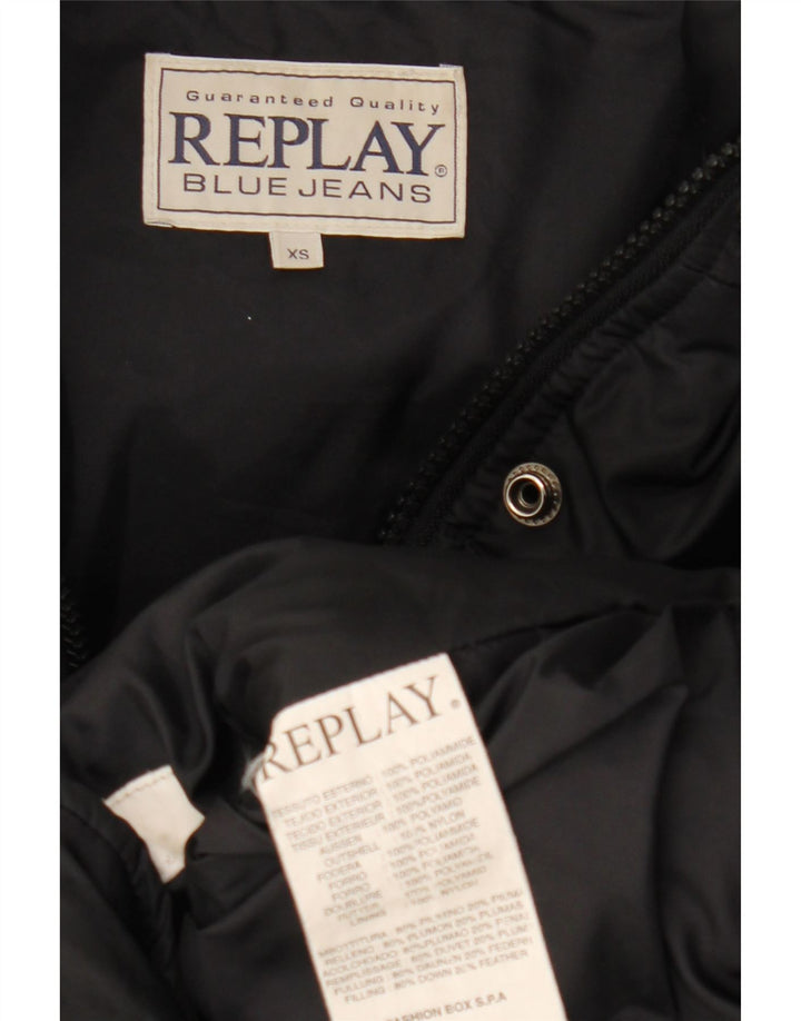 Replay Dame Oversized Polstret Frakke UK 6 XS Sort Polyamid