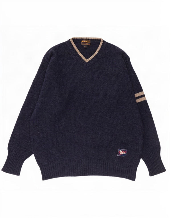Woolrich Herre V-hals sweater 2XL marineblå stribet uld