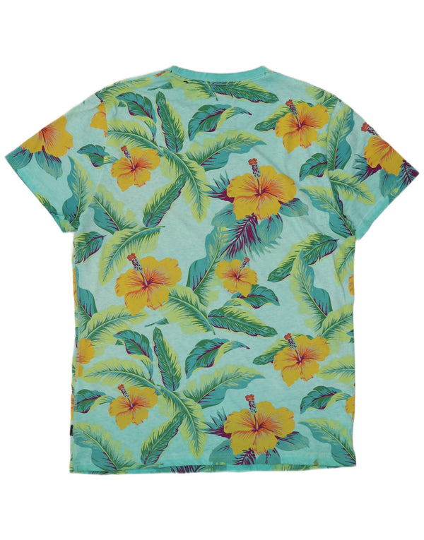 SUPERDRY Herre grafisk T-shirt Top XL Blå blomster bomuld