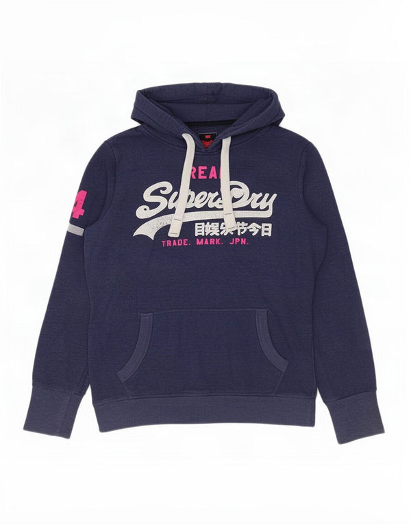 Superdry Grafisk hættetrøje til kvinder UK 16 Stor marineblå bomuld