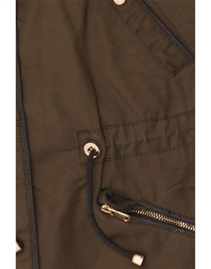 Zara Dame Trafaluc Oversized Parkajakke med hætte UK 6 XS Khaki Polyester